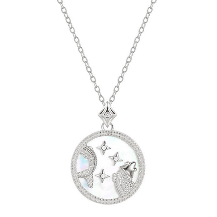 Mother of Pearl Star Sign Horoscope Zodiac Necklace in Silver