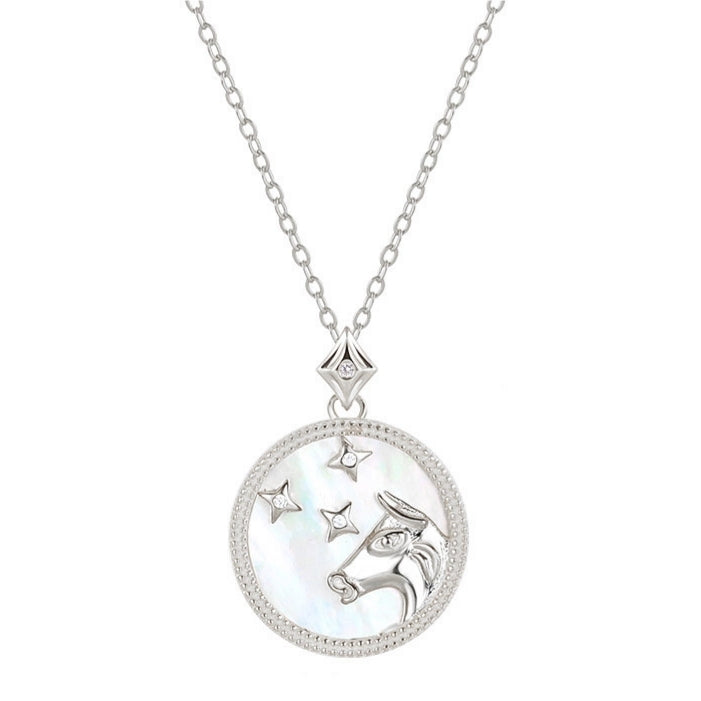 Mother of Pearl Star Sign Horoscope Zodiac Necklace in Silver