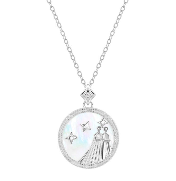Mother of Pearl Star Sign Horoscope Zodiac Necklace in Silver