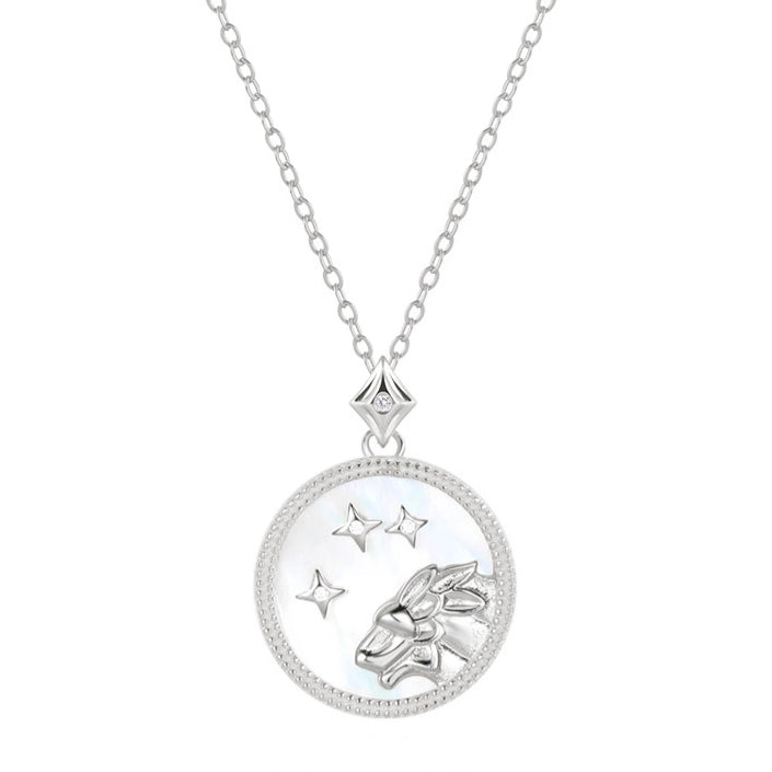 Mother of Pearl Star Sign Horoscope Zodiac Necklace in Silver