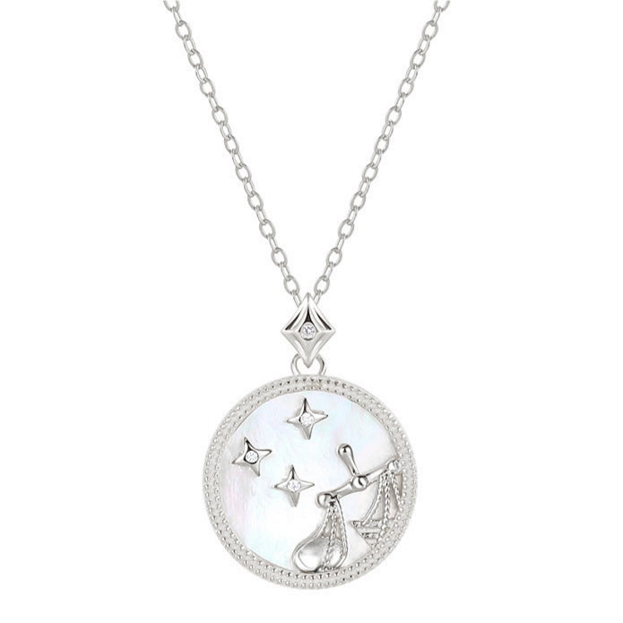 Mother of Pearl Star Sign Horoscope Zodiac Necklace in Silver