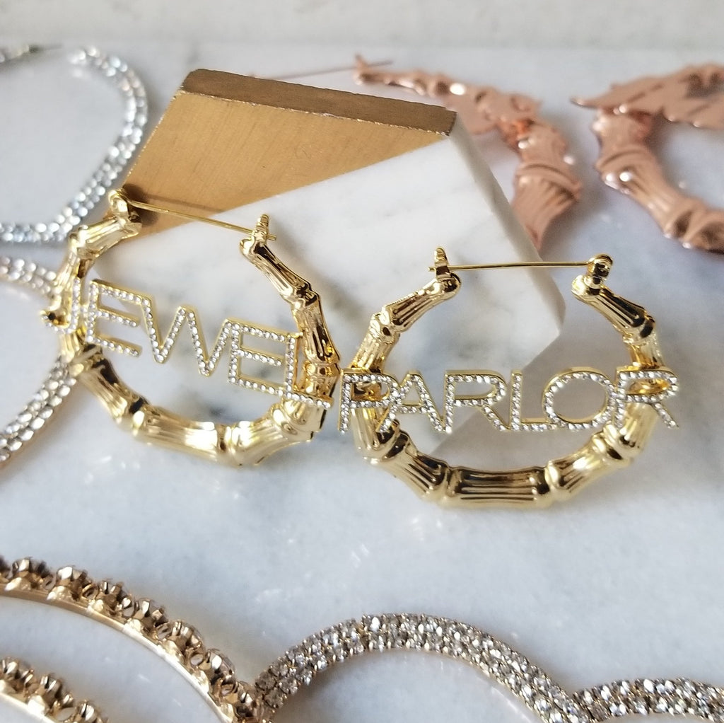 Shanté Custom Bamboo + Crystal Name Earrings