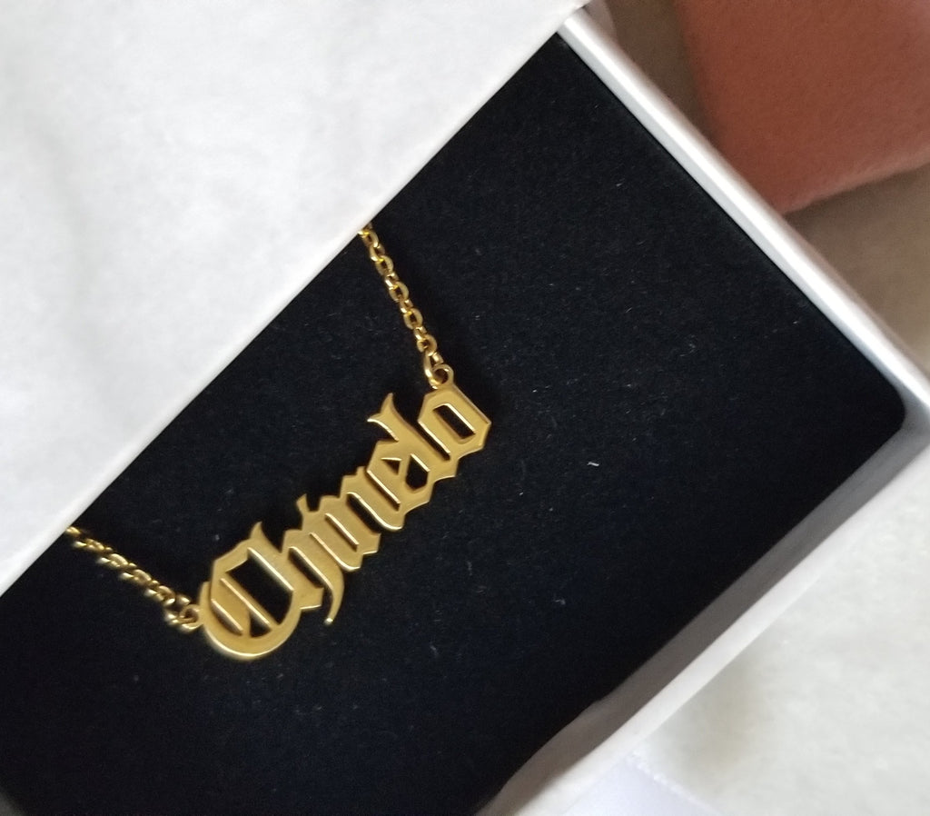 OLD ENGLISH Font Name Necklace Personalized Custom