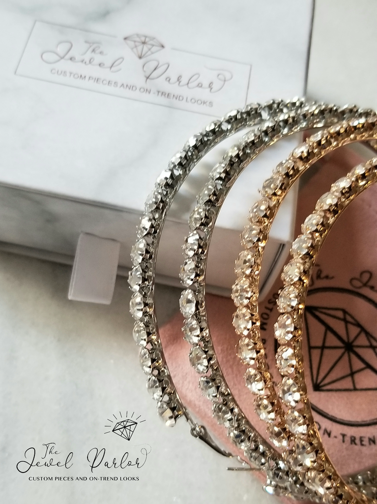 Nsozi Jumbo Crystal Hoop Earrings in Silver + Gold