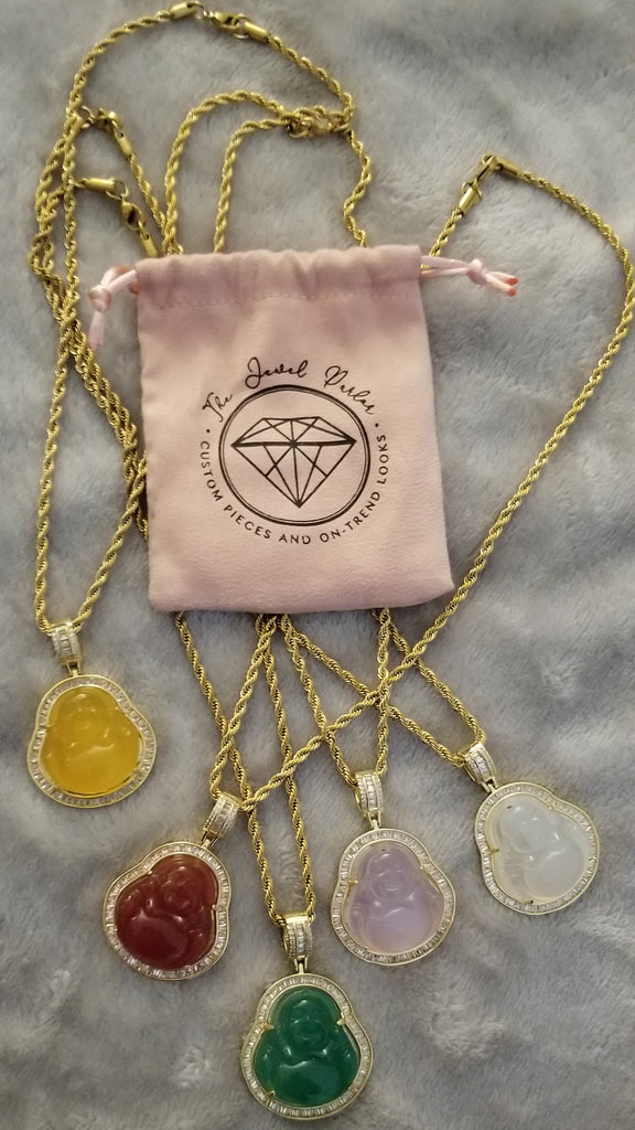 Happy Buddha + Baguettes Necklace • 5 Colors
