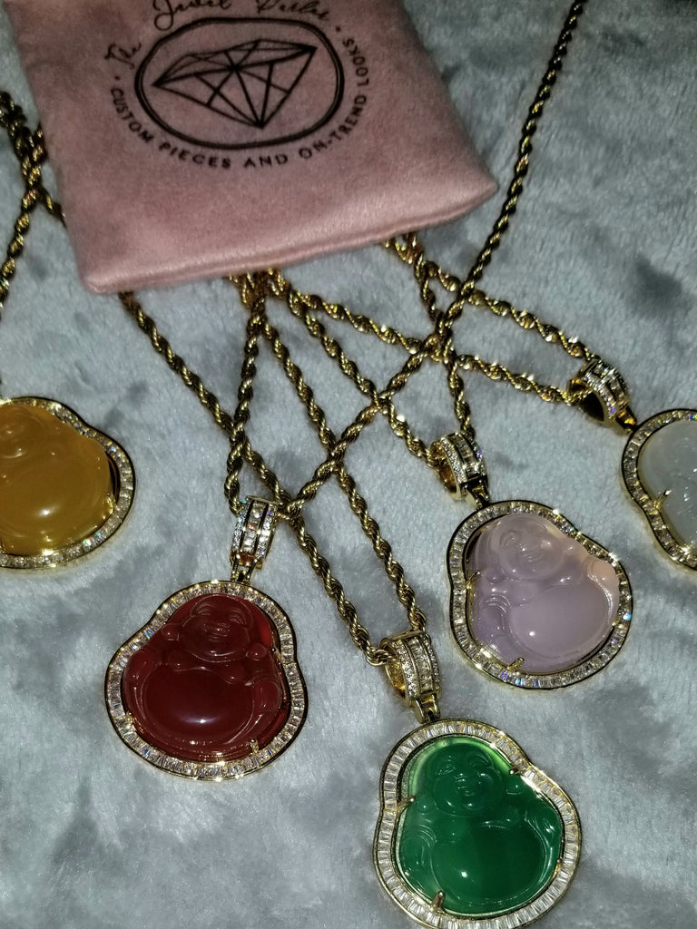 Happy Buddha + Baguettes Necklace • 5 Colors