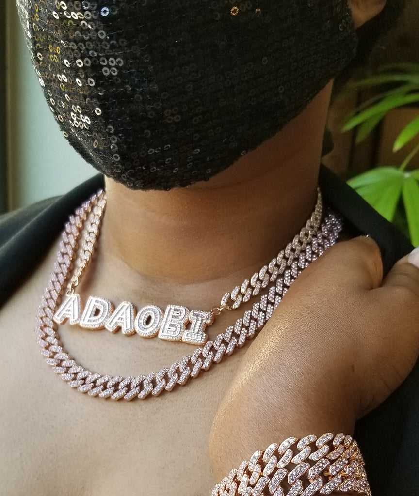 Omalicha Baguette Custom Name Necklace + Curb Chain