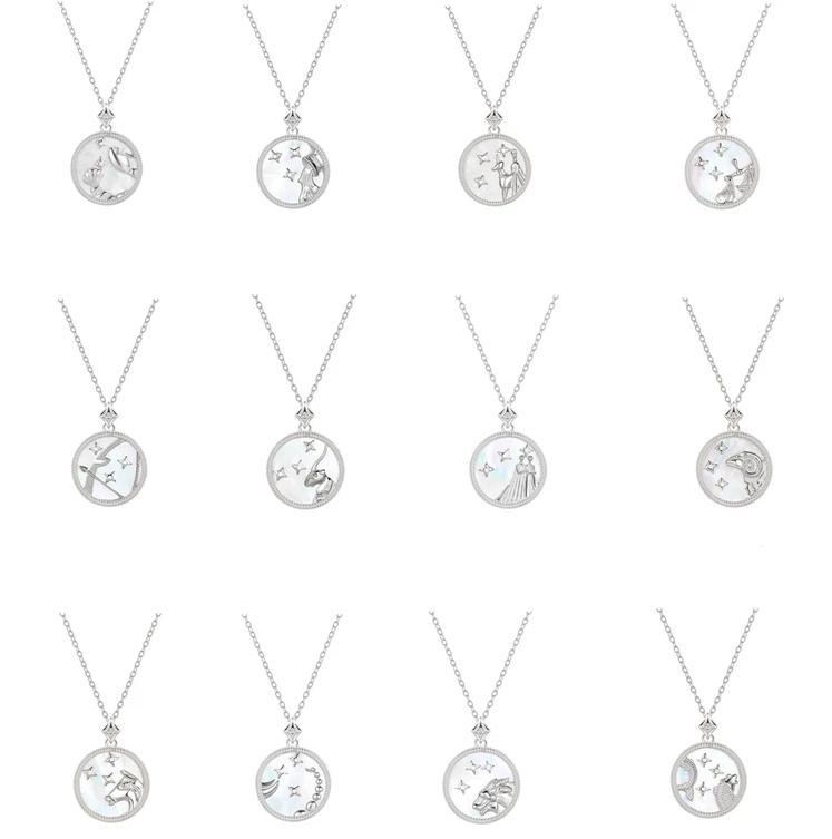 Mother of Pearl Star Sign Horoscope Zodiac Necklace in Silver