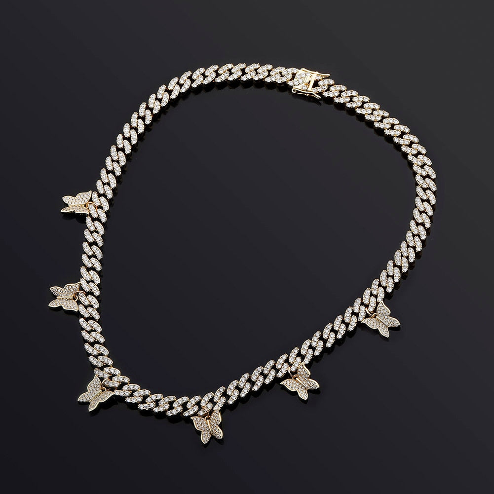 Laila Floating Butterflies + Cuban Link Curb Necklace