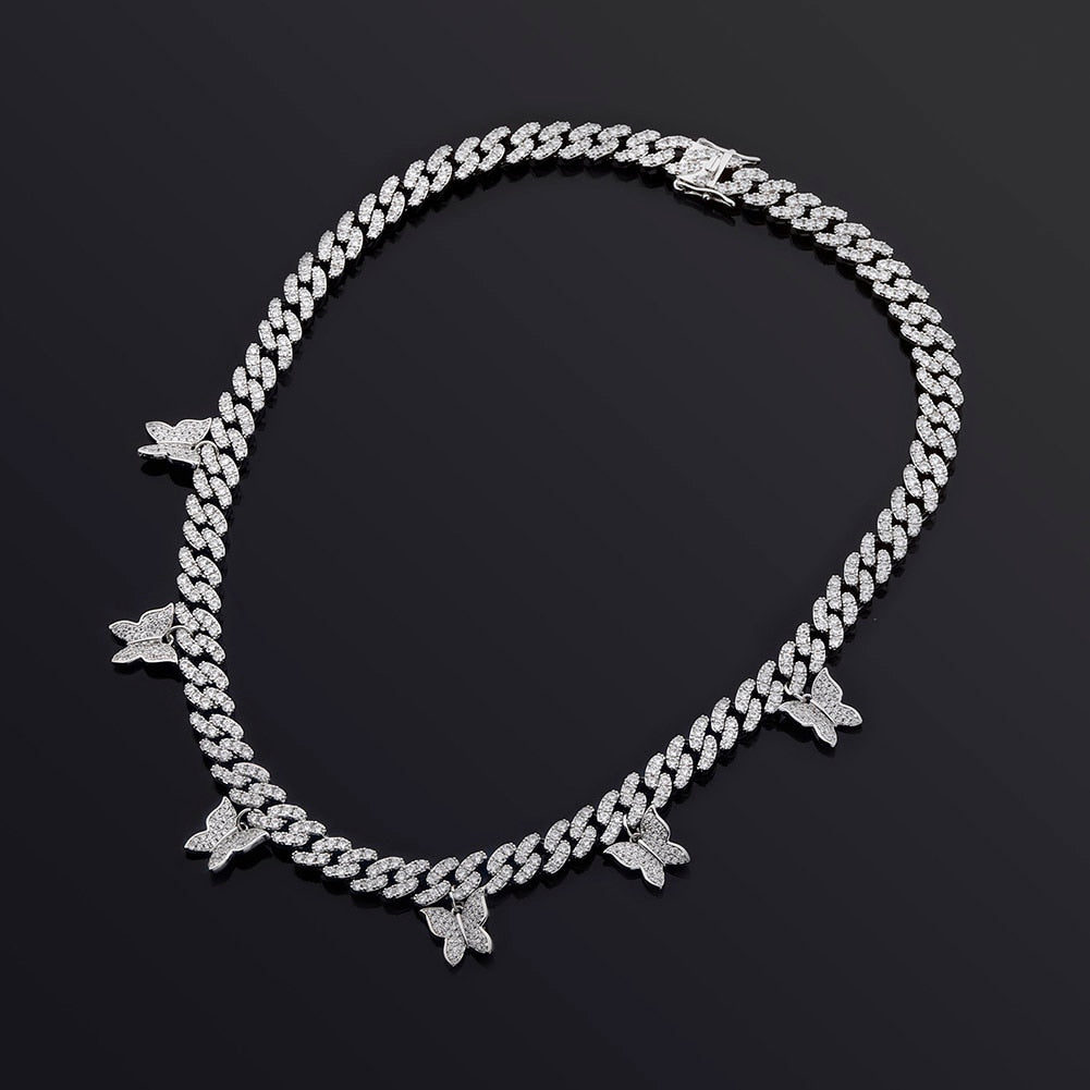 Laila Floating Butterflies + Cuban Link Curb Necklace