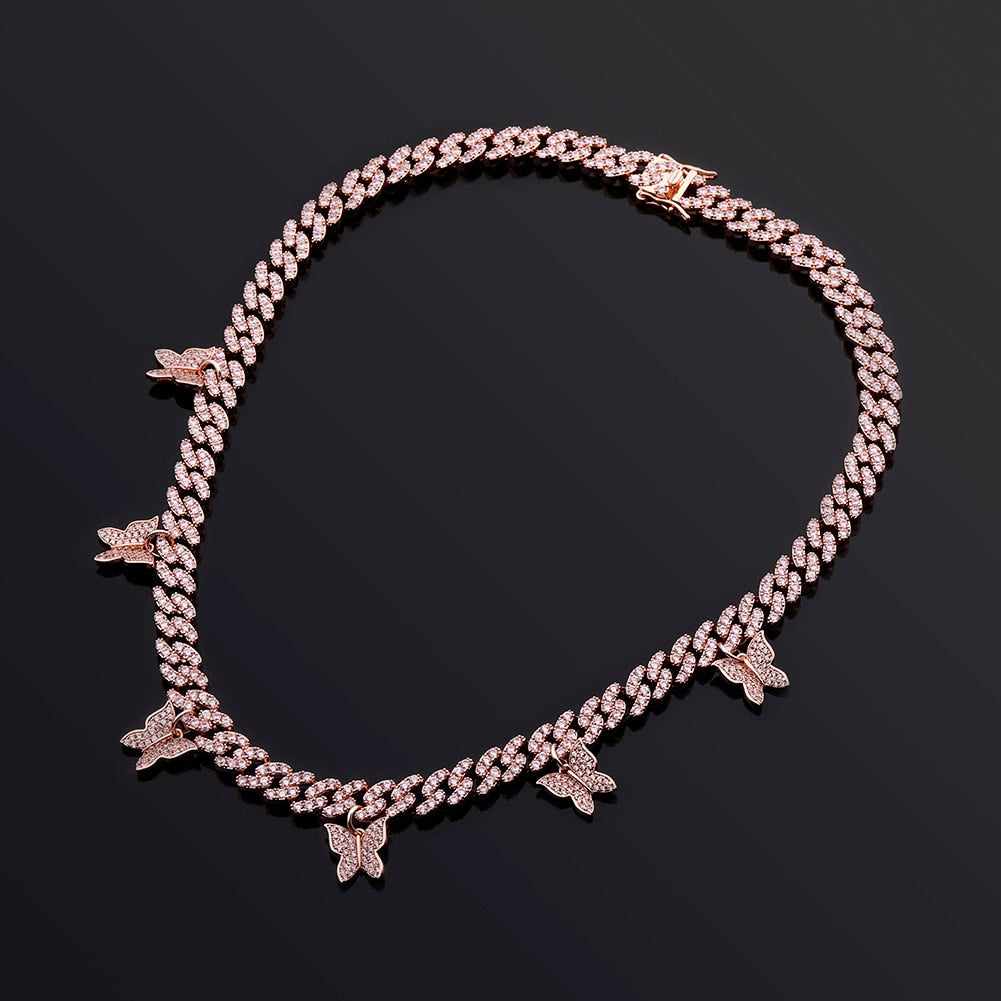 Laila Floating Butterflies + Cuban Link Curb Necklace