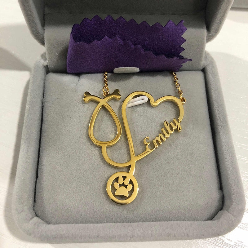 Personalized Custom Veterinary Stethoscope Name Necklace