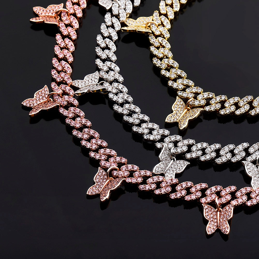 Laila Floating Butterflies + Cuban Link Curb Necklace