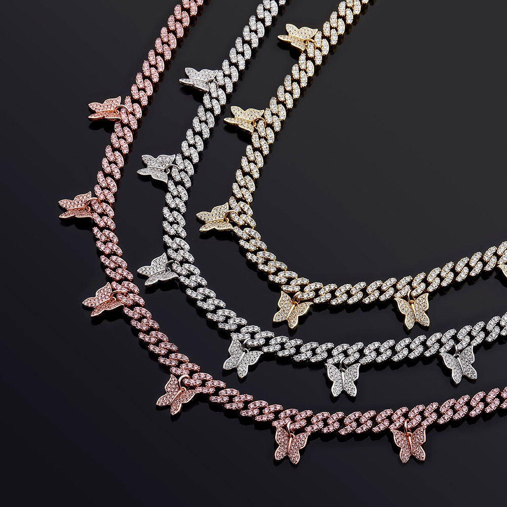 Laila Floating Butterflies + Cuban Link Curb Necklace