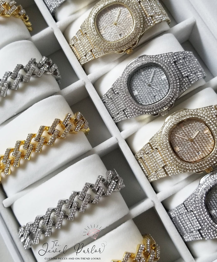 Kronos 3-Piece Watch + Cuban Link Set in Silver