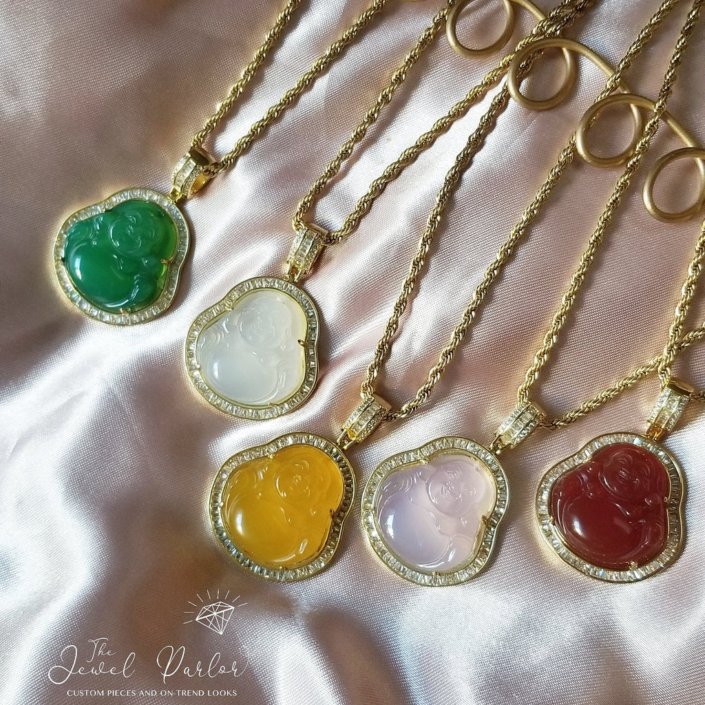 Happy Buddha + Baguettes Necklace • 5 Colors
