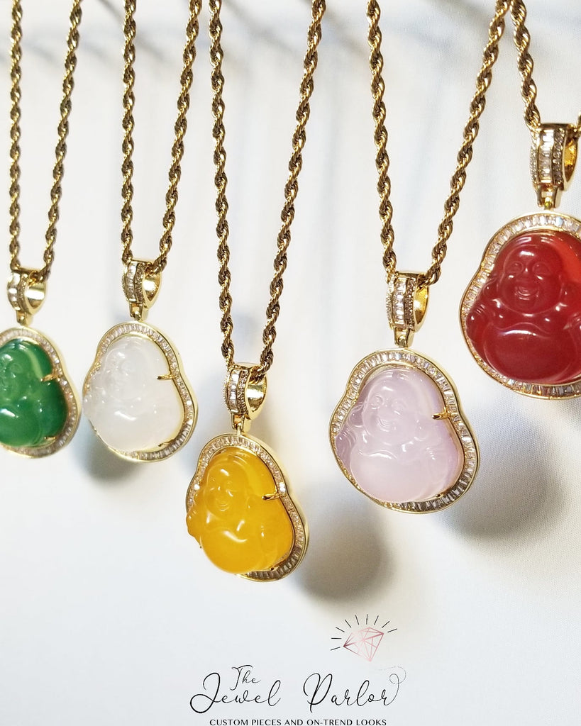 Happy Buddha + Baguettes Necklace • 5 Colors