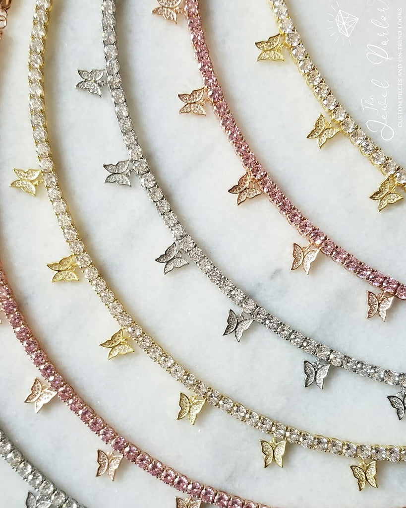 Laila Floating Butterfly Tennis Chain Necklace
