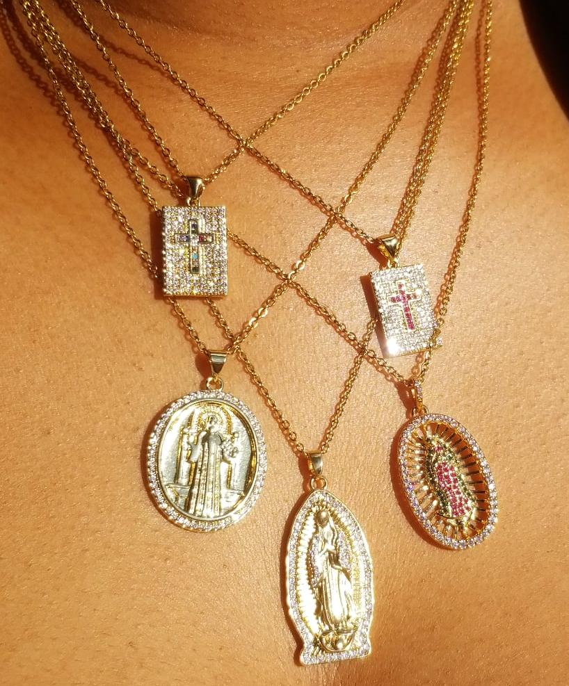 Pavé Crosses • Virgin Mary of Guadalupe • St. Benedict