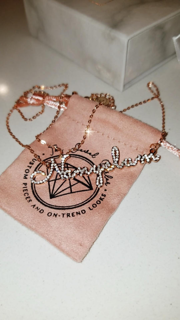 CRYSTAL CURSIVE Font Name Necklace Personalized Custom