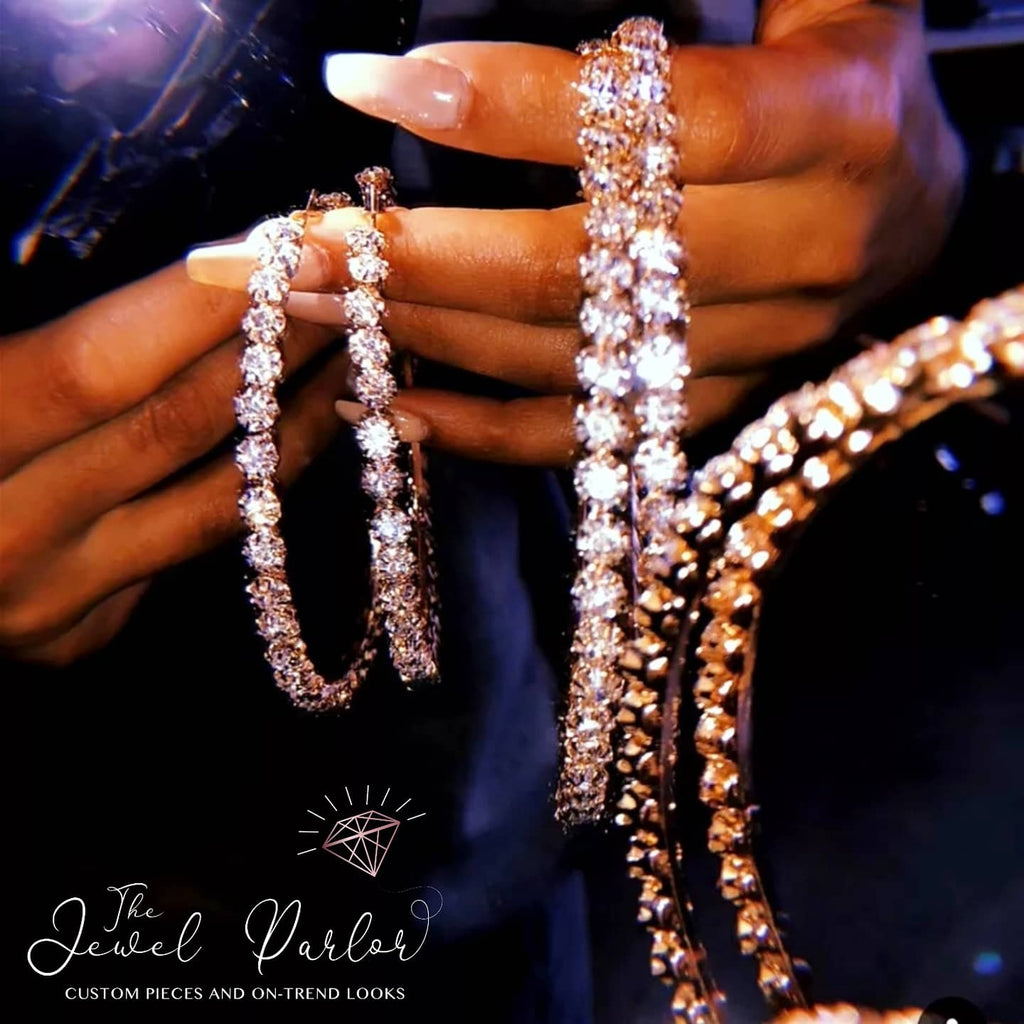 Nsozi Jumbo Crystal Hoop Earrings in Silver + Gold