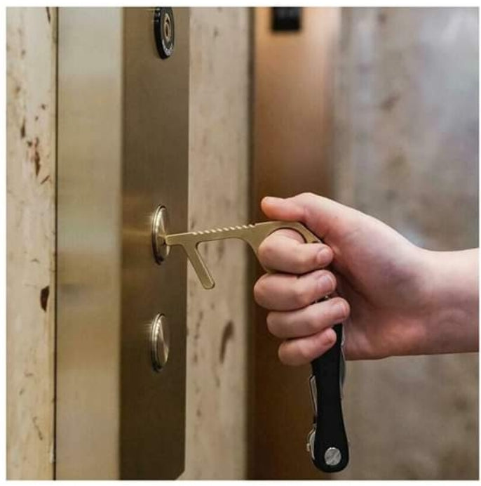 Brass Door Opener Hygiene Key + Hand Tool Keychain