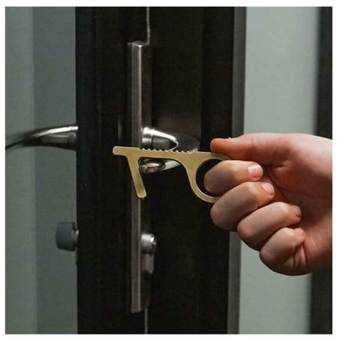 Brass Door Opener Hygiene Key + Hand Tool Keychain