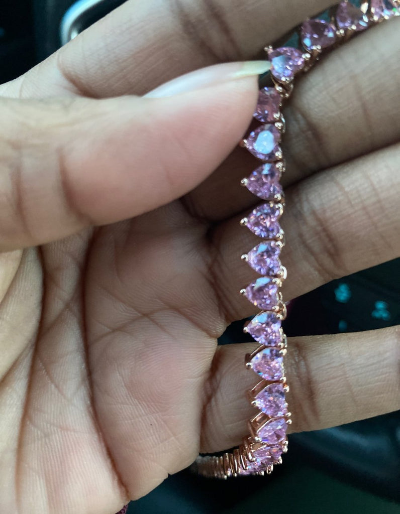5MM Pink Rose Gold Heart Tennis Chain