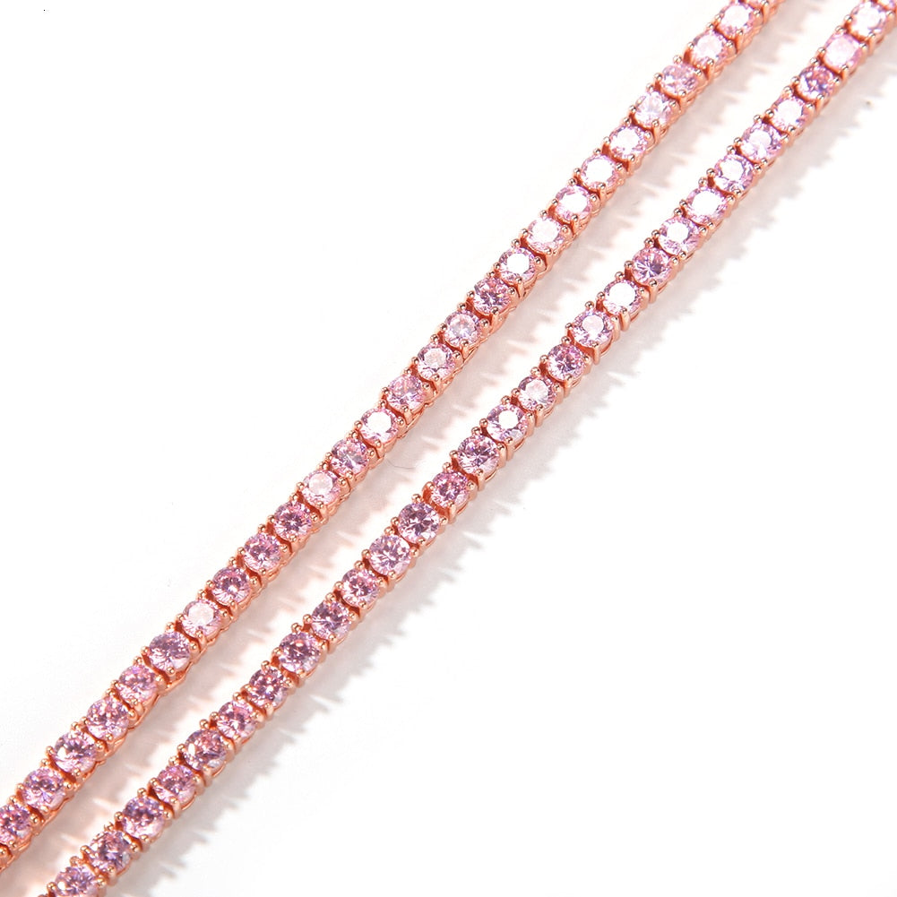 Serena Pink Ice + Rose Gold Tennis Chain Necklace