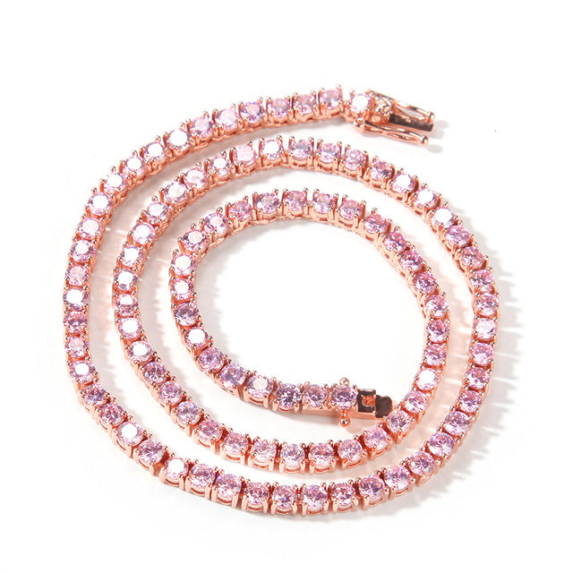 Serena Pink Ice + Rose Gold Tennis Chain Necklace