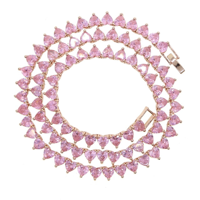 5MM Pink Rose Gold Heart Tennis Chain