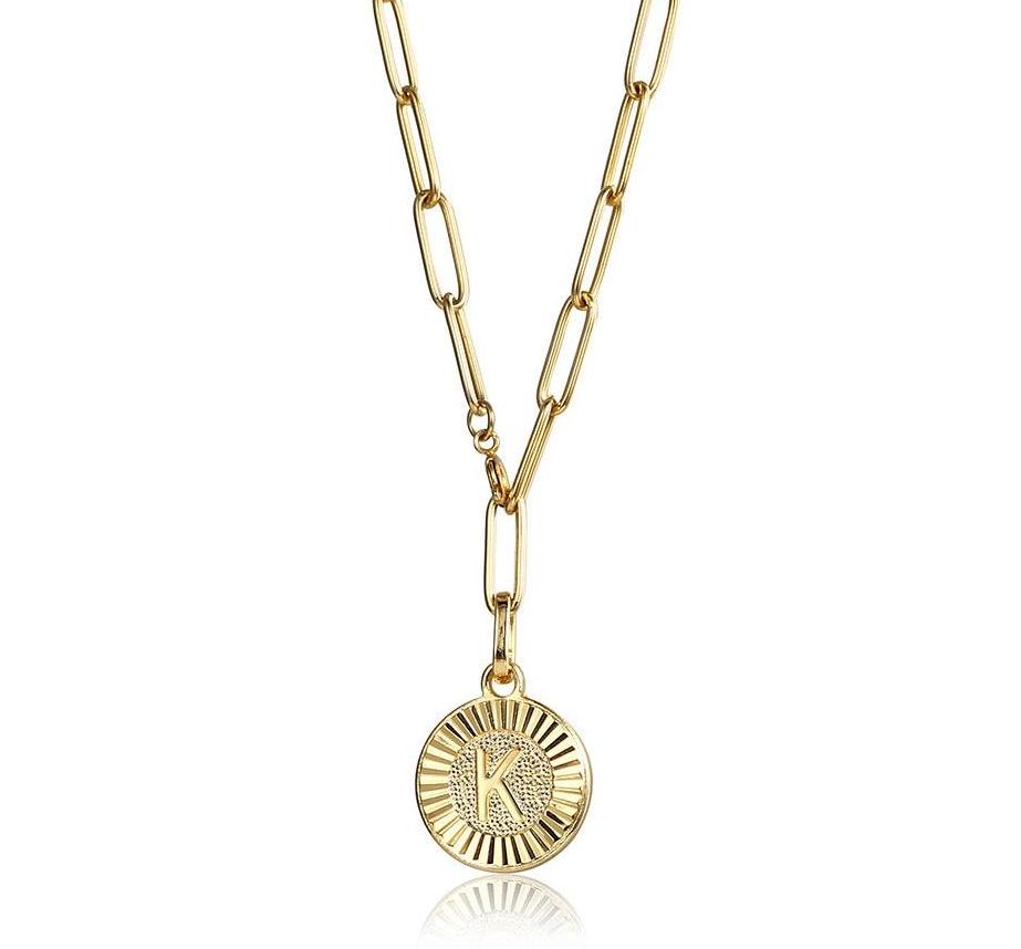 Round Monogram Initial Lariat Pendant Necklace