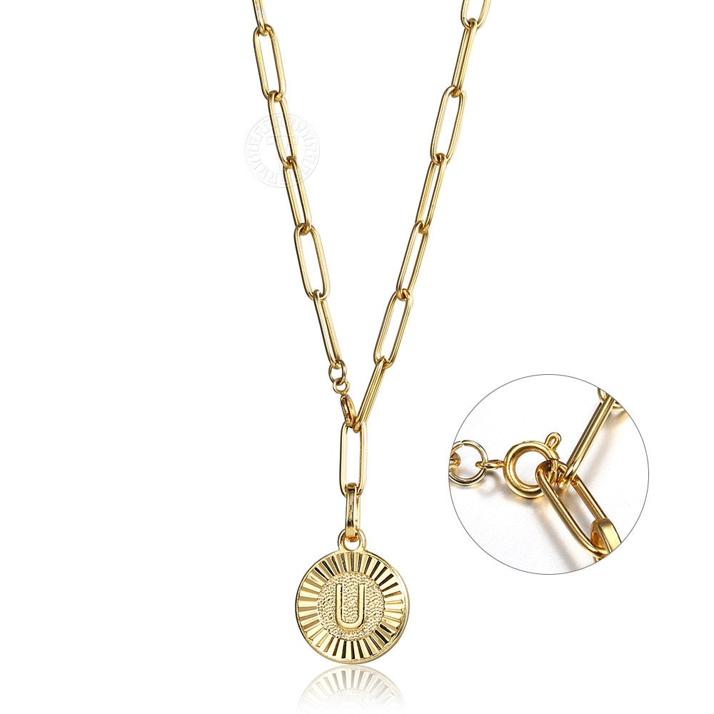 Round Monogram Initial Lariat Pendant Necklace