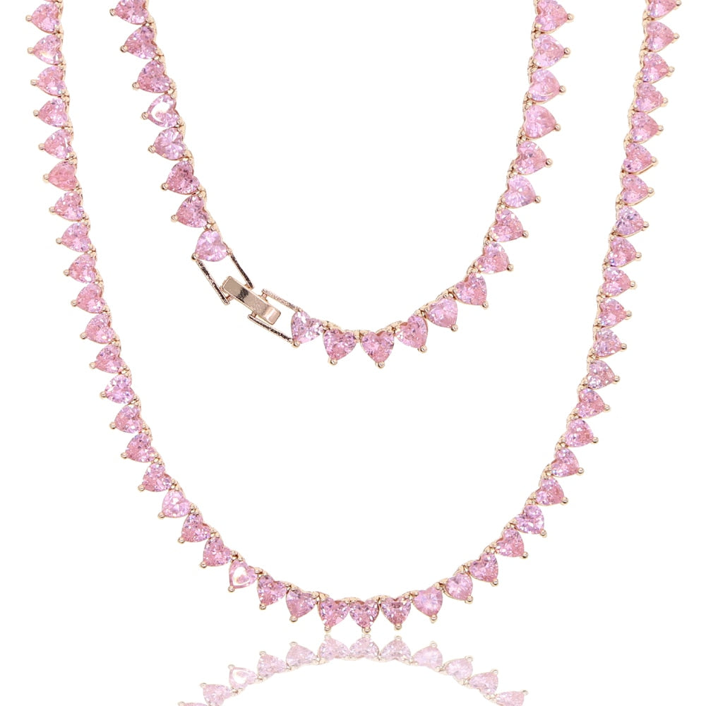 5MM Pink Rose Gold Heart Tennis Chain
