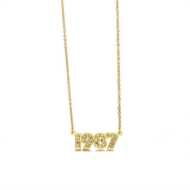 Retro Crystal Birth Year Necklace 1970 to 2000