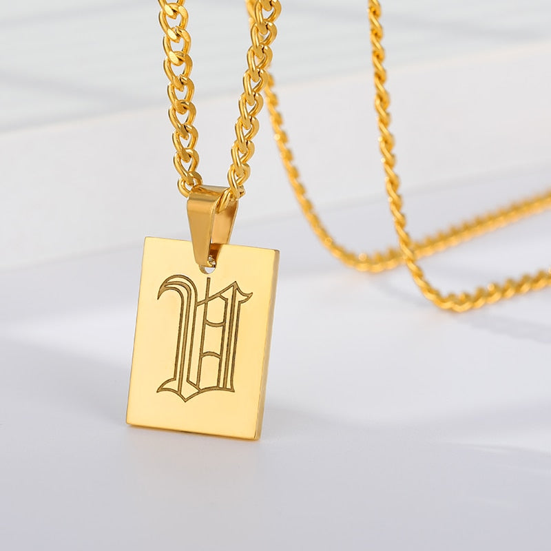 Engraved Old English Tag Necklace