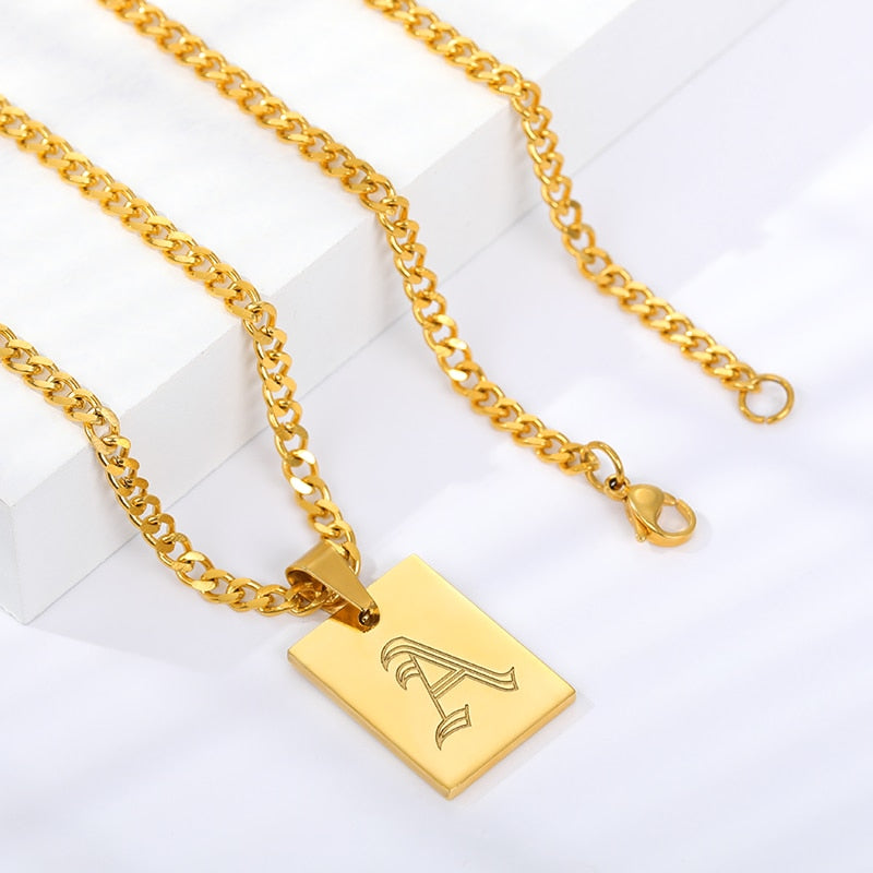 Engraved Old English Tag Necklace