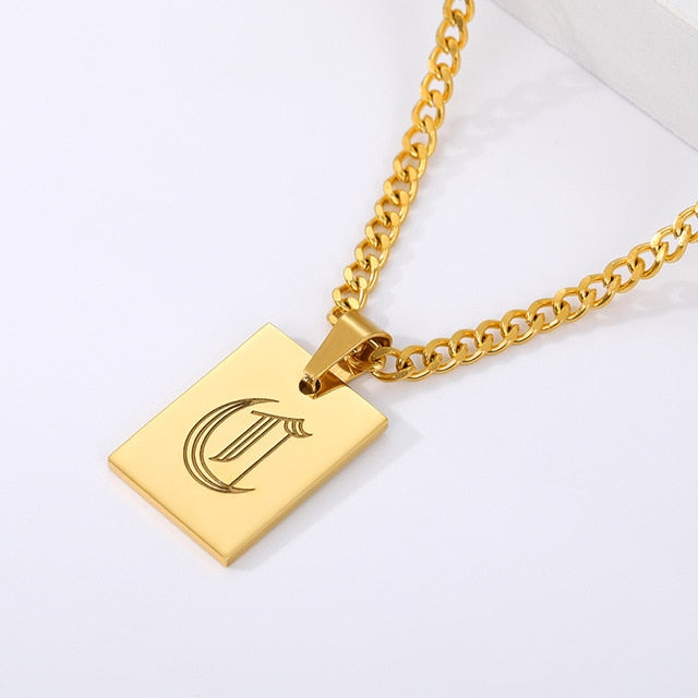 Engraved Old English Tag Necklace