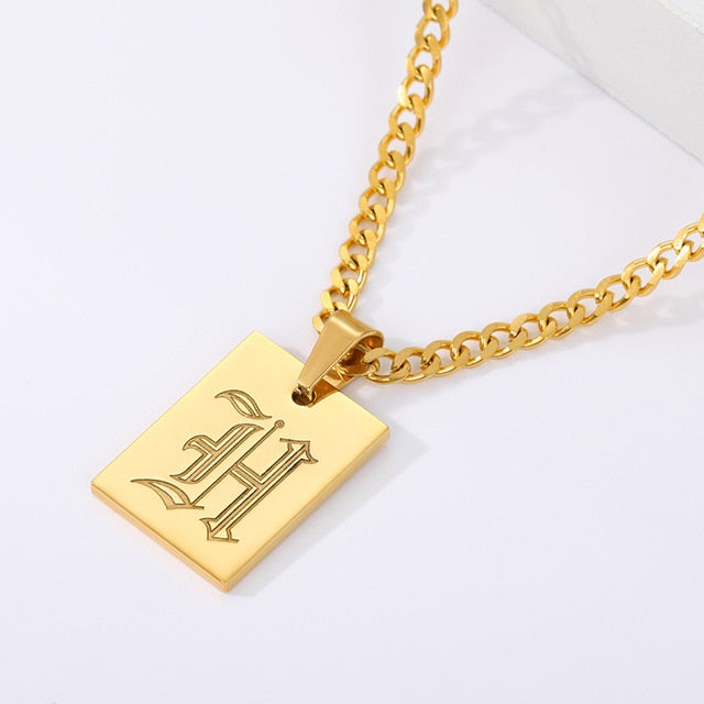 Engraved Old English Tag Necklace