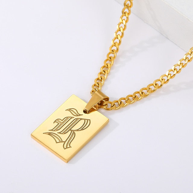 Engraved Old English Tag Necklace