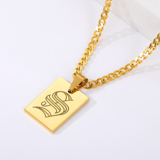 Engraved Old English Tag Necklace