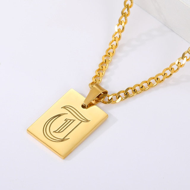 Engraved Old English Tag Necklace