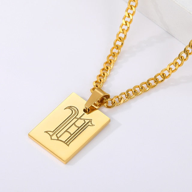 Engraved Old English Tag Necklace