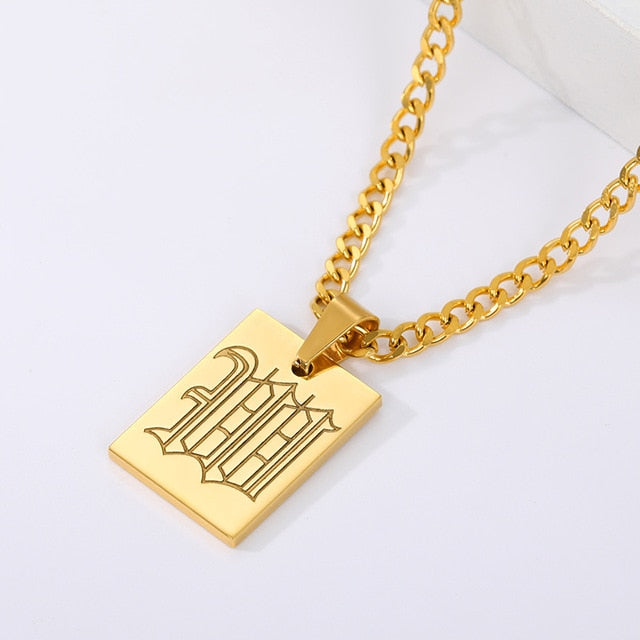 Engraved Old English Tag Necklace