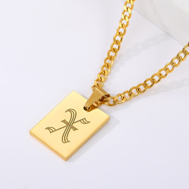 Engraved Old English Tag Necklace