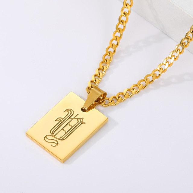 Engraved Old English Tag Necklace