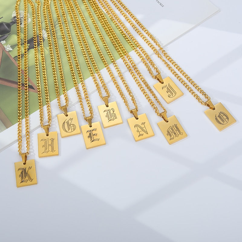 Engraved Old English Tag Necklace