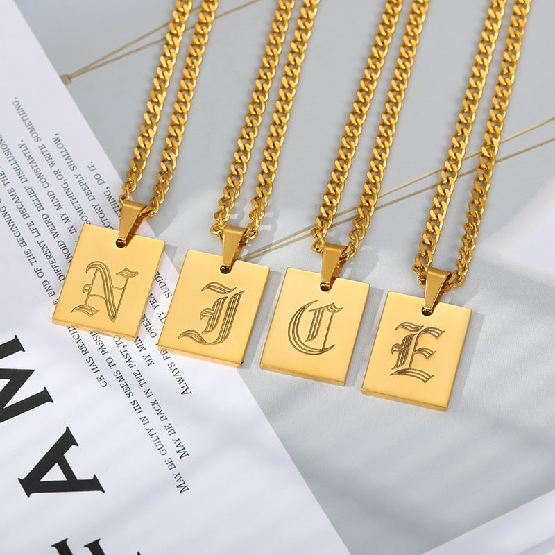 Engraved Old English Tag Necklace