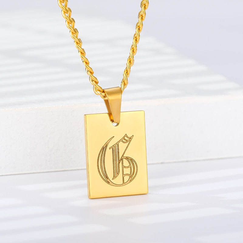 Engraved Old English Tag Necklace