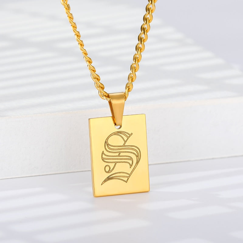 Engraved Old English Tag Necklace